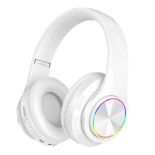 Witte Bluetooth over-ear hoofdtelefoon, opvouwbare draadloze headset met microfoon, ondersteuning voor microSD-kaart en FM-radio.