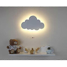 Lampada da parete in legno color bianco nuvola per la cameretta dei bambini, luce ambientale soffusa da comodino con stile decorativo m