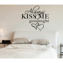 Always Kiss Me Goodnight Quote Wall Decals, Peel and Stick Wall Stickers for Bedroom Home Decor