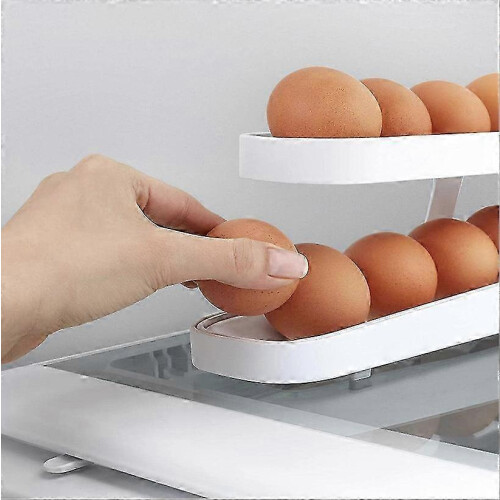Egg Holder for Fridge, Automatic Rolling Egg Storage Organizer Holds 12 to 14 Eggs, Clear Plastic 2