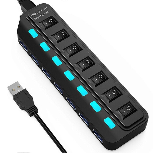 Διαχωριστής Hub USB 3.0 7 θυρών, Επέκταση από μία έως επτά θύρες με ανεξάρτητους δια 1