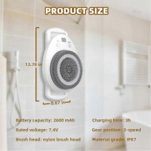 Brosse électrique pour le dos avec 4 têtes de brosse, fixation murale, rotation à 360, 3 vitesses, rechargeable par USB, nettoyant po