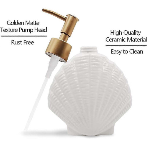 Shell-Shaped White Ceramic Soap Dispenser with Gold Matte Pump for Bathroom and Kitchen Decor 1