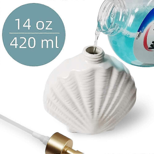 Shell-Shaped White Ceramic Soap Dispenser with Gold Matte Pump for Bathroom and Kitchen Decor 2