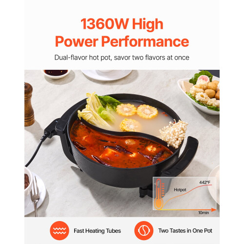 Ηλεκτρική χύτρα διπλής γεύσης 5L1360W αντικολλητική με 1
