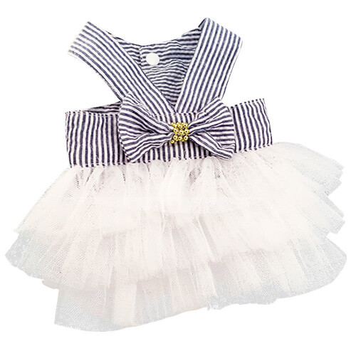 Vestido para cachorro com saia balonê, listras e renda estilo princesa 1