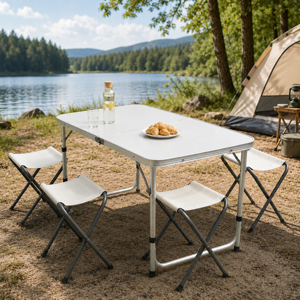 Gr8 Garden Folding Camping Table 4 Stool Set