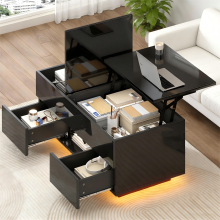 High Gloss LED Lift-Top Coffee Table, 2 Drawers