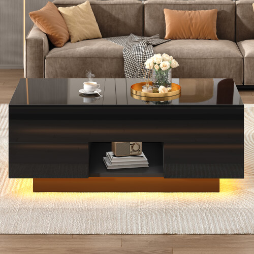 High Gloss LED Lift-Top Coffee Table, 2 Drawers 2