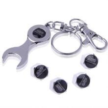 Tire Valve Cap With Wrench Key Ring (Silver) Gifts:Tire Valve Caps