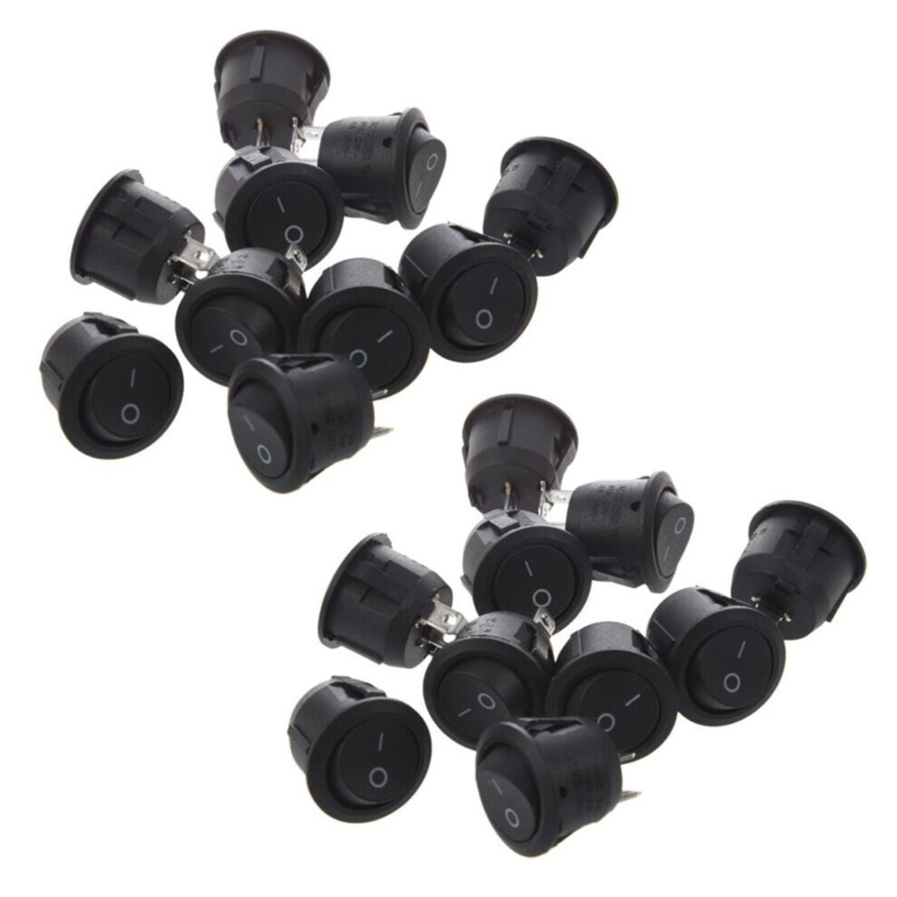 20Pcs Ac 6A 10A 250V Off Snap In Spst Round Boat Rocker Black 4742699793387