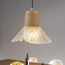Glass Pendant Light Hemp Rope Vintage Pendant Light Modern Retro Ceiling Light For Dining Room Living Room Hallway