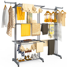 VOUNOT 4 Tier Large Retractable Clothes Airer with Wings, 190×64×170cm, Grey