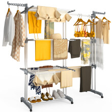 VOUNOT 4 Tier Large Retractable Clothes Airer w/ Wings, 190×64×170cm, Grey White
