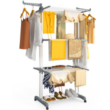 VOUNOT 4 Tier Clothes Airer Drying Rack with Wheels, 126x63x170cm, Grey White