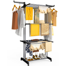 VOUNOT 4 Tier Clothes Airer Drying Rack with Wheels, 126x63x170cm, Black Grey