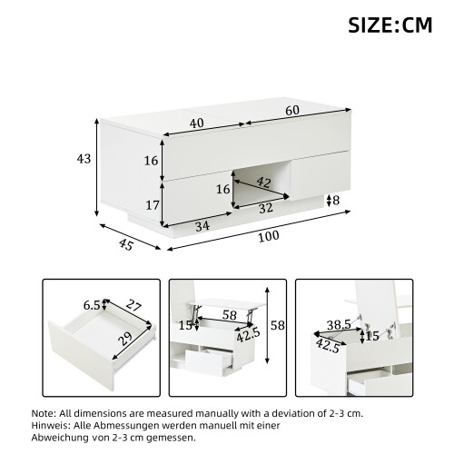 High Gloss Lift-Top Coffee Table with 2 Drawers 1