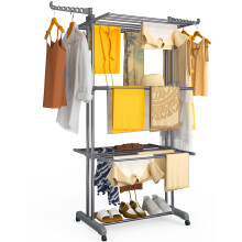 VOUNOT 4 Tier Clothes Airer Drying Rack with Wheels, 126x63x170cm, Grey