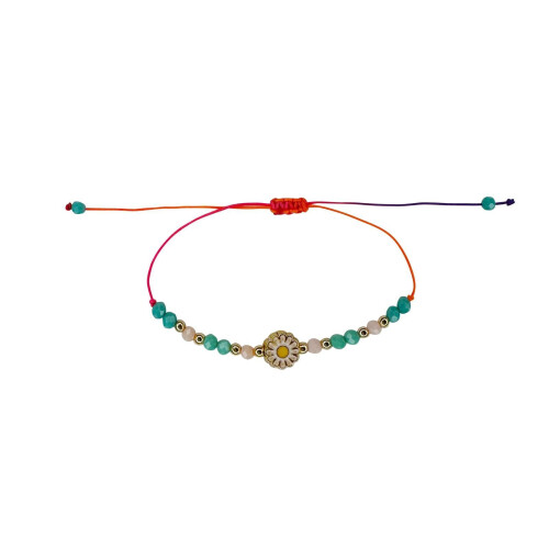 Women’s Beaded Bracelet with Flower Charm Adjustable Fit 1