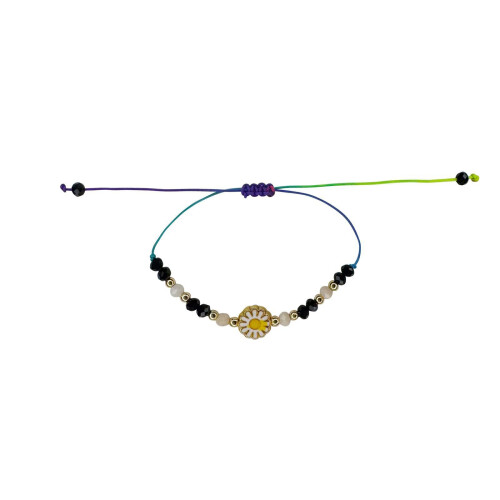 Women’s Beaded Bracelet with Flower Charm Adjustable Fit 2
