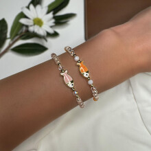 Women’s Fish Charm Bracelet – Pink & White Beads with Accents Adjustable Fit