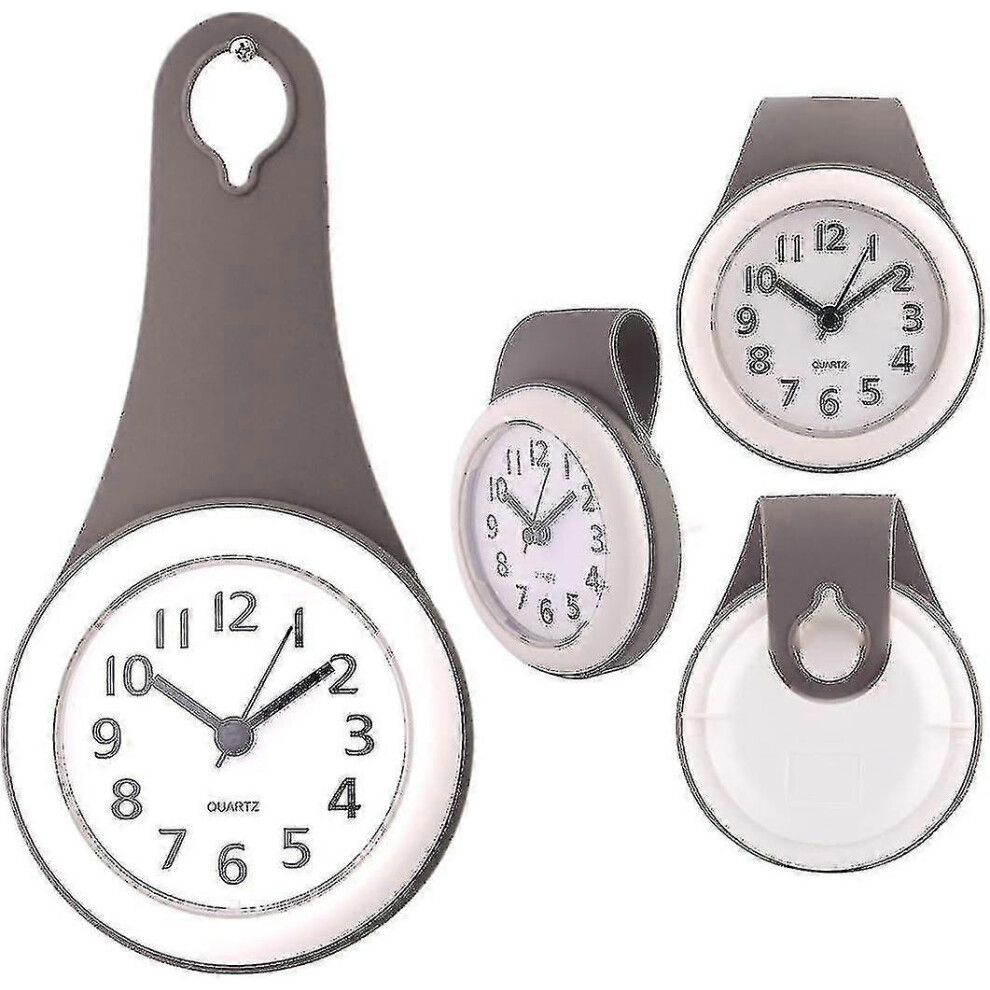 Bathroom Wall Clock, Bathroom Clock, Suction Cup Clock, Waterproof, Silent, Non Ticking-Good Edition 0619 Gray 6913222352724
