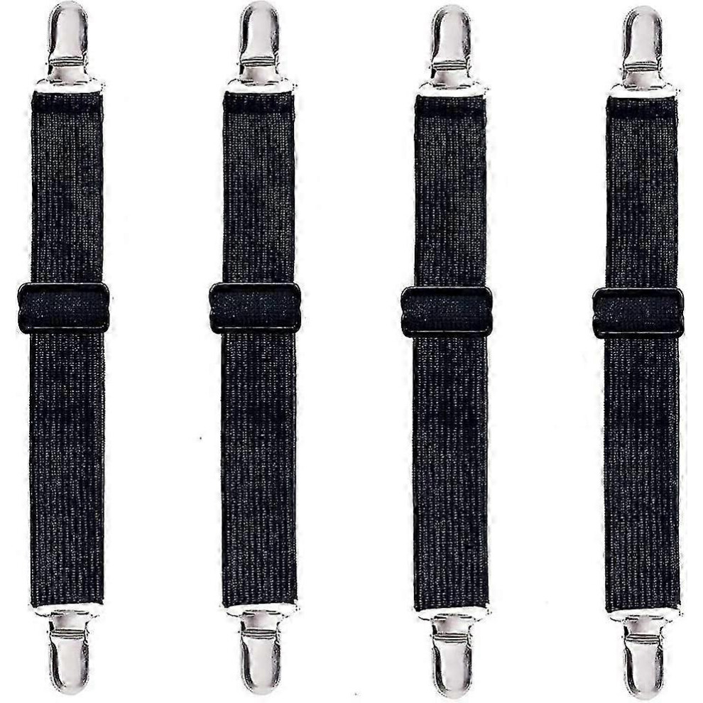 Adjustable Bed Sheet Fasteners Suspenders,fitted Sheet Clips Sheet Garters Sheet Grippers With Elastic Holder Straps(4pcs, Black) - JV Edition 0619