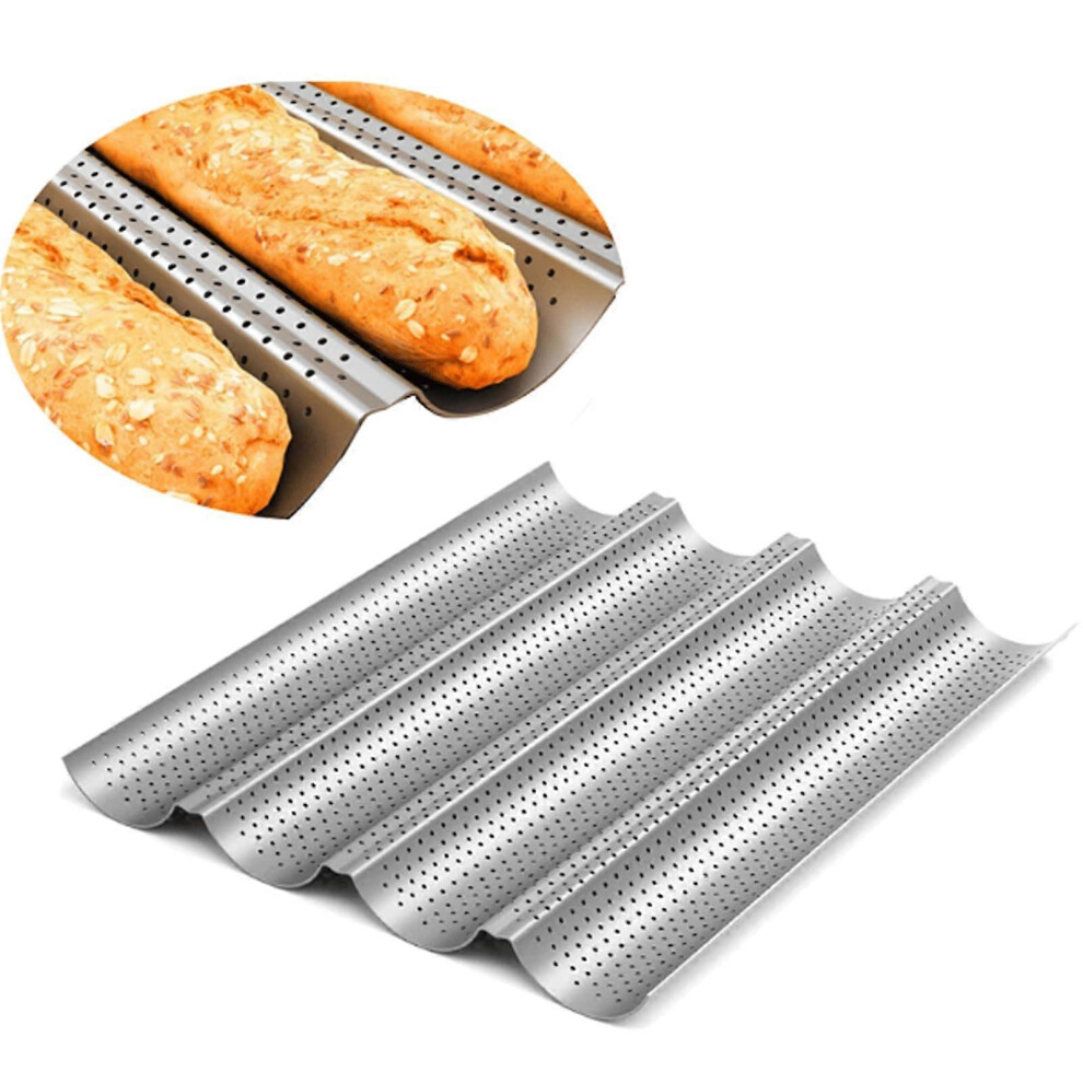 Carbon Steel French Bread Baking Pan Nonstick Perforated Baguette Pan French Bread Kitchen Tools 4 Wave Loaves Loaf Bake Mold Edition 0619
