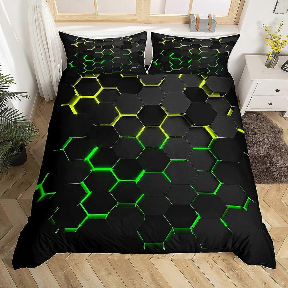 3 Pieces Duvet Cover Honeycomb Geometry Hexagon Chic Creative for Kids Bedroom Decor Queen Size 90"x90" Edition 0619