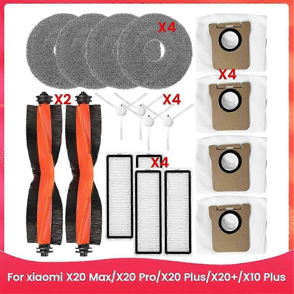For X20 Max, X20 Pro, X20 Plus, X20+, X10 Plus Robot Vacuum Main Side Brushes Hepa Filters Mop Cloth Dust Bags Edition 0620 6913222360842
