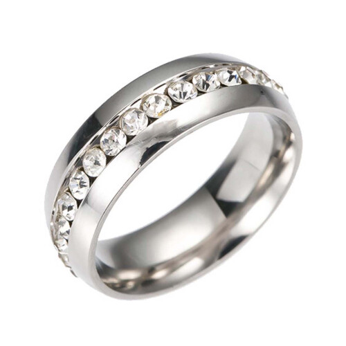 Stainless Steel Crystal Couple Ring Unisex