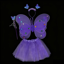 (Purple) Conjunto de 4 fantasias de asas de fada com asas mágicas e varinha