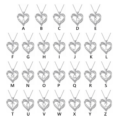 Silver Plated Initial Heart Charm Necklace for Women 1