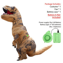Disfraz inflable de cuerpo completo de dinosaurio Tiranosaurio Rex marrón para adulto