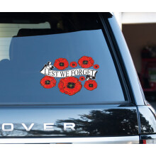 WaterShed Designs Poppy Montage with Lest we forget banner through the center Flower Decals Car Stickers Graphics Wall Window Decorations Art (150 x