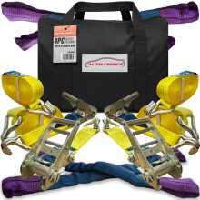 Xtremeauto 4 Pack Car Transporter Wheel Straps – 50mm Ratchet Tie Down Tensioner Set with Claw Hooks – 3-Part Yellow Webbing Straps with Soft Dive