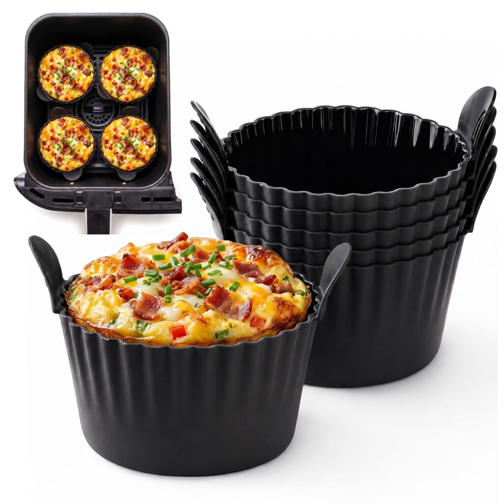 Bakecat Black Ramekins For Air Fryer, Large Muffin Cases For Air Fryer, Air Fryer Egg Mould (Pack Of 6),