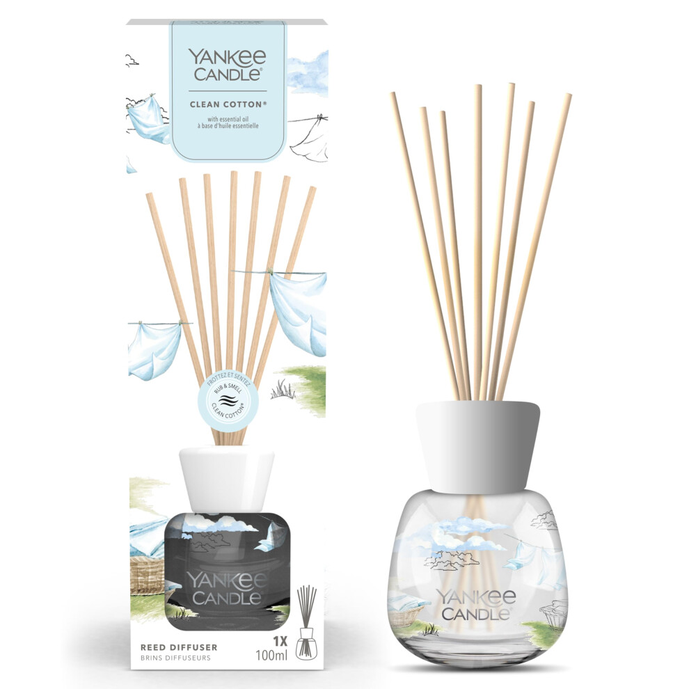 Yankee Candle Signature Scented Reed Diffuser | Clean Cotton Aroma Diffuser | Up To 10 Weeks Of Fragrance | 100 Ml | Perfect Gifts White