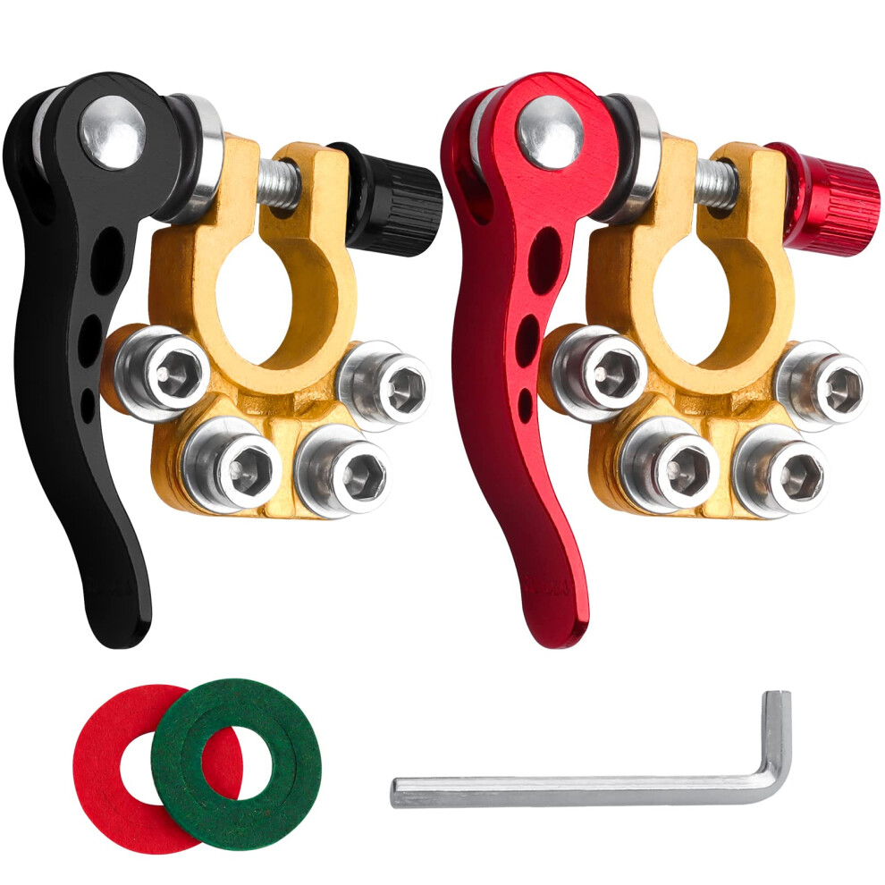 Jatiler 2 Pcs 4 Way Quick Release Battery Terminals Brass, 12/24/60V Connectors For Cars, Trucks, Ships, Mobile Homes