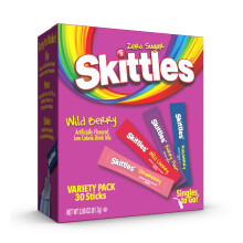 Skittles 30 Count Singles To Go Wild Berry Variety Pack, Powdered Drink Mix, Zero Sugar, Low Calorie, Includes 4 Wild Berry Flavor