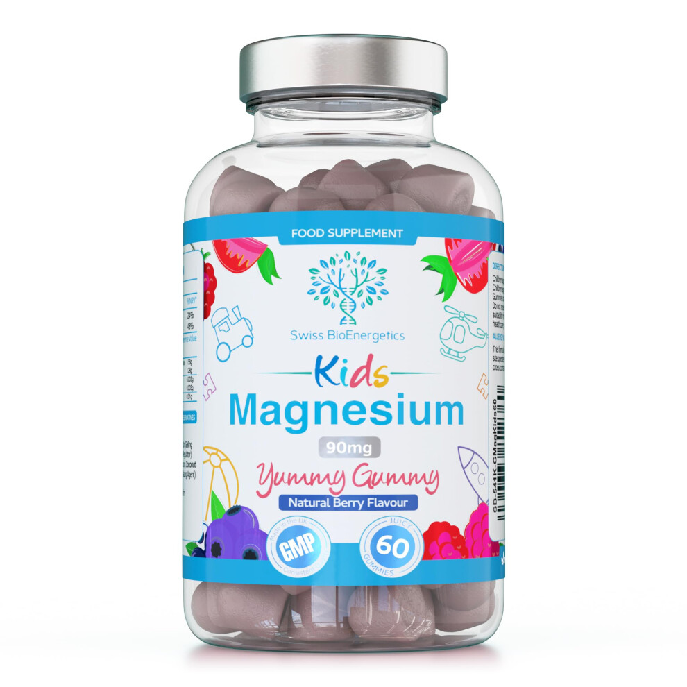 Swiss Bioenergetics Magnesium Gummies Â Kids Formulation, Providing 90Mg Of Elemental Magnesium From Citrate - 60 Natural Berry Flavour Chewable Yummy