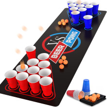 Cieex Beer Pong Set Include 1 Beer Pong Table Mat Party Plastic Cups (15 Blue & 15 Red) 8 Ping Pong Balls Fun Adult Drinking Game