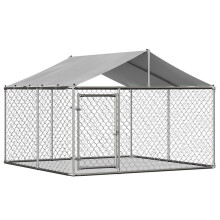 Hundehütte für den Außenbereich, 230 x 230 x 117 cm, mit Dach, verzinktem Stahlgitter und abschließbarer Tür