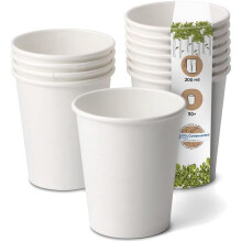 BIOZOYG Gobelets jetables 200 ml 8 cm Blanc 50 pièces — gobelets papier eco, tasses à café, vaisselle biodégradable