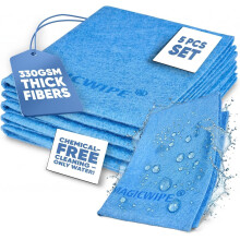 MagicWipe Magic Cleaning Cloth - 5 Pack 30x40cm Thickened Microfiber Cloth for Cleaning - Blue Reusable 330 GSM, Ultra Absorbent,