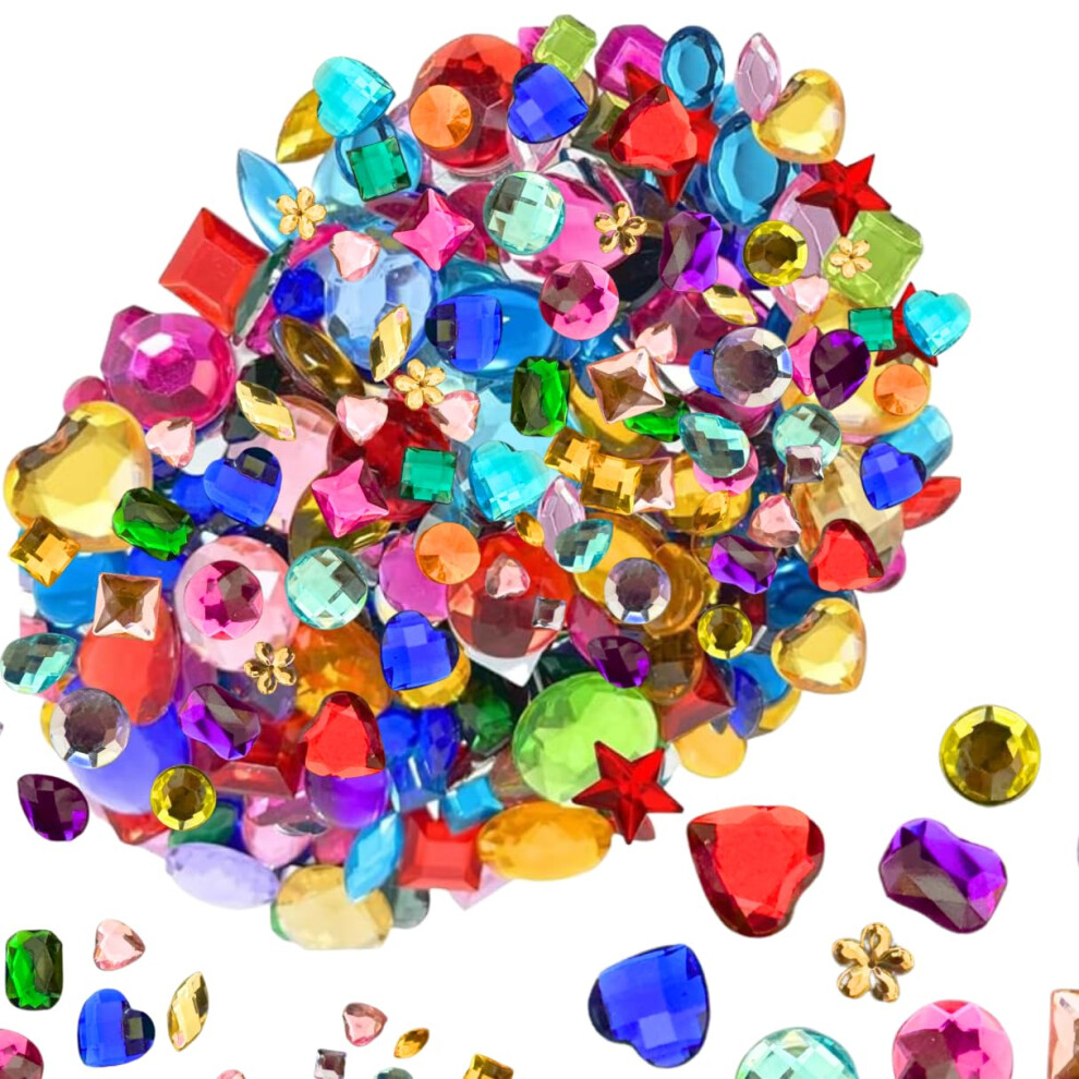 Kids B Crafty - Craft Gems For Kids, 100G Colorful Plastic Gemstones For Crafting, Sequins, Acrylic Jewels For Art Projects-Flat B