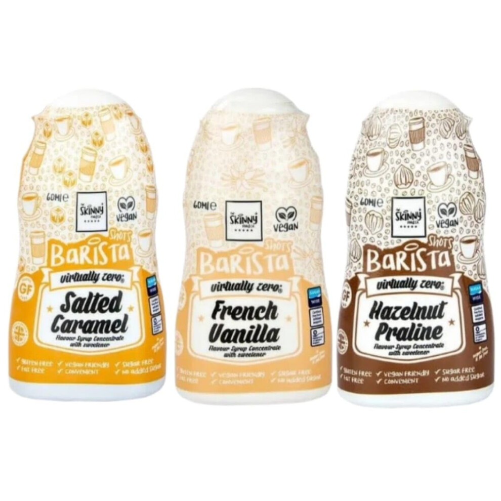 Linenvale The Skinny Food Coffee Flavour Vegan Syrup Bundle Pack - Salted Caramel, French Vanilla & Hazelnut Praline Concentrate With Sweete