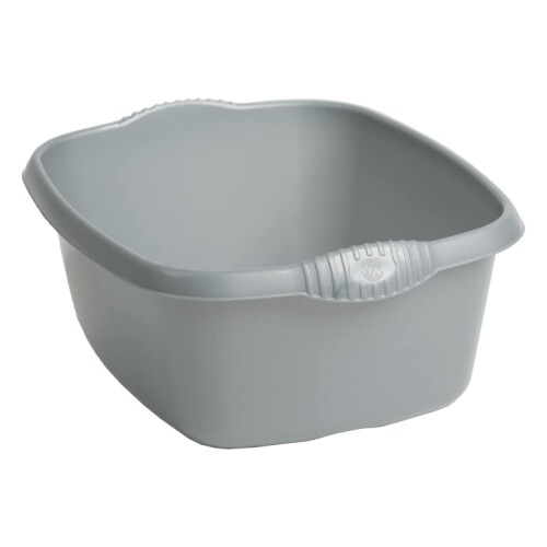 Washing Up Bowl Rectangular with integral handles Strong Plastic Kitchen Silver/Grey 39 cm