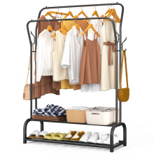 VOUNOT Clothes Rack with Shoe Shelves & Hooks Metal Wardrobe 110x35x146cm, Black