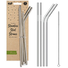4 x Metal Stainless Steel Reusable Drinking Straws Eco Friendly + Cleaning Brush Party Summer Use Birthday Smoothie Milk Shake Wat